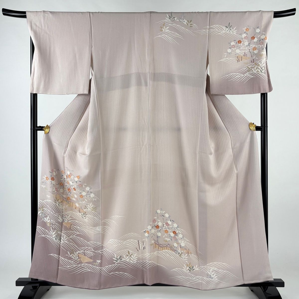 訪問着 身丈159cm 裄丈69cm L 袷 桜 波 ぼかし 染め分け 薄