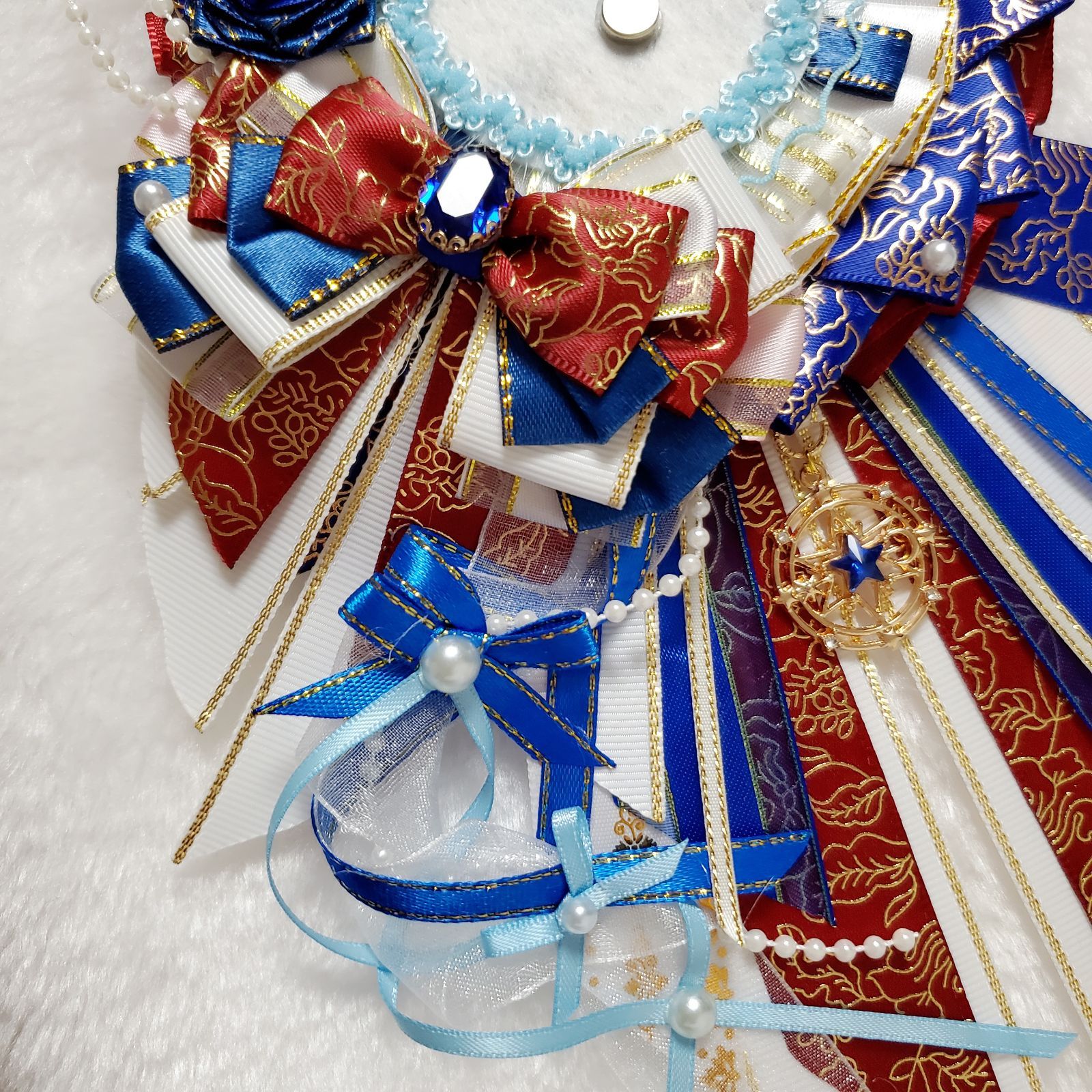オーダー】ロゼット 痛ロゼット 青× 赤 ×白 薔薇 リボン カラー オーダー】ロゼット 痛ロゼット 青× 赤 ×白 薔薇 リボン カラー
