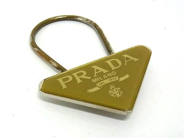 PRADA - ■新品同様■ PRADA プラダ M285 三角プレート キーホルダー キーリング チャーム メンズ レディース シルバー系×レッド系 AU1204 PRADA プラダ M285 三角プレート キーホルダー キーリング