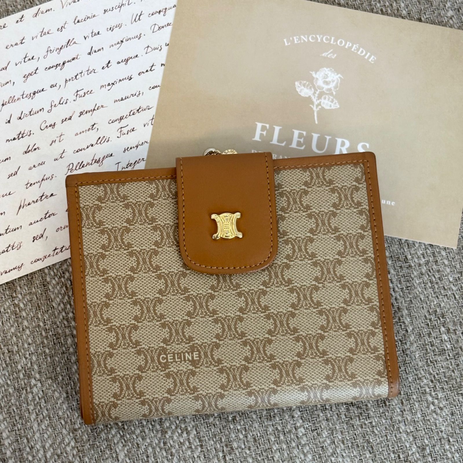 セリーヌ CELINE 二つ折り財布 マカダム ベージュ ブラウン