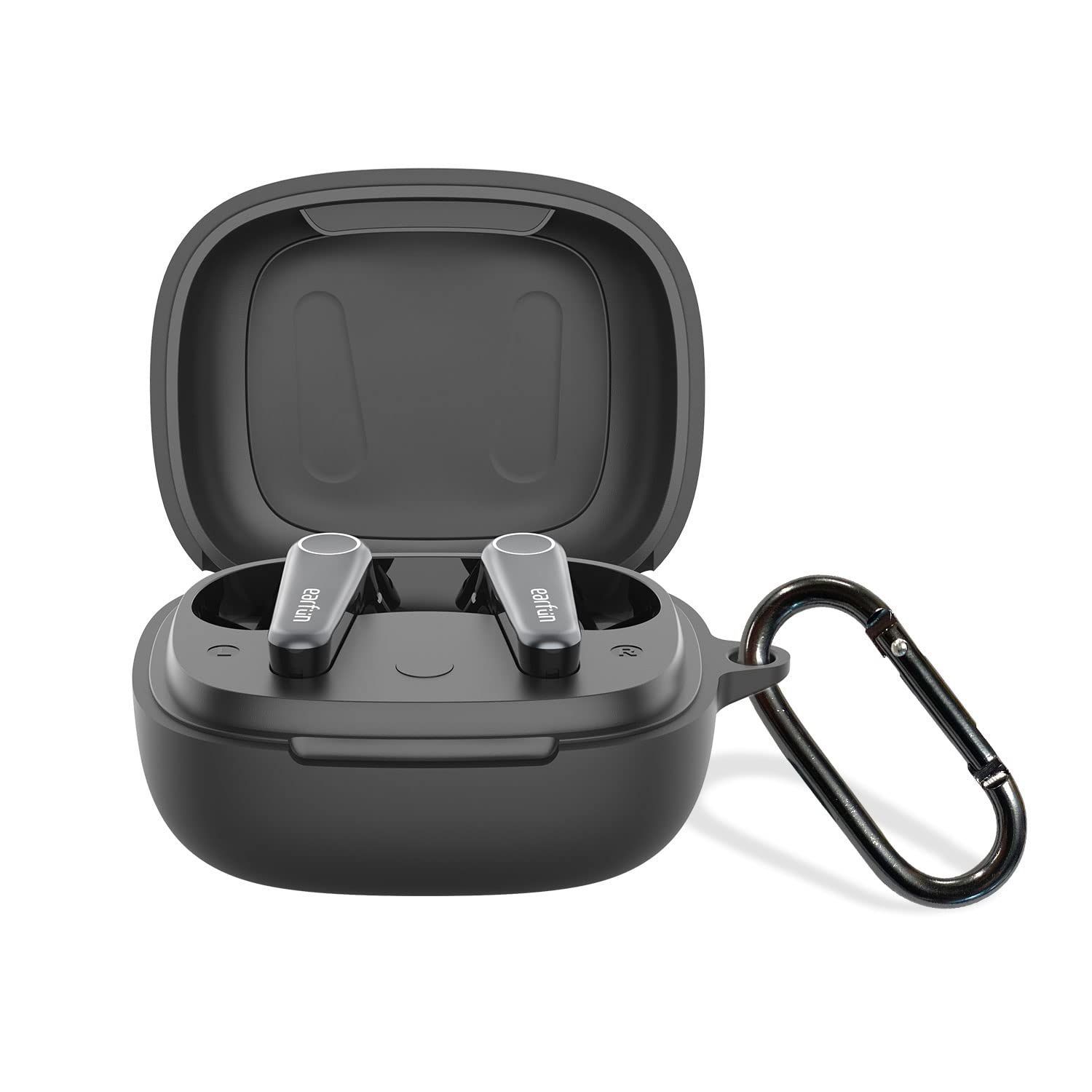 【在庫セール】【EarFun正規品】For EarFun Air Pro 3ケース保護カバー 保護ケース シリコンケース/装着充電可能/全面保護 落下防止/キズ防止/耐衝撃/防塵/軽量/収納/カラビナ付き (ブラック)