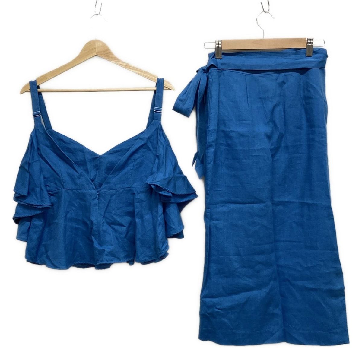 MYLAN マイラン スカートセットアップ レディース - ブルー 麻|巻きスカート|フリル