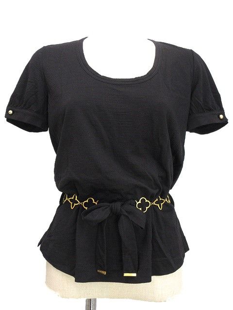 ルイヴィトン ウール シルク 半袖 カットソー XS 黒 チェーンリボン付き ルイヴィトン LOUIS VUITTON ウール シルク 半袖 カットソー XS