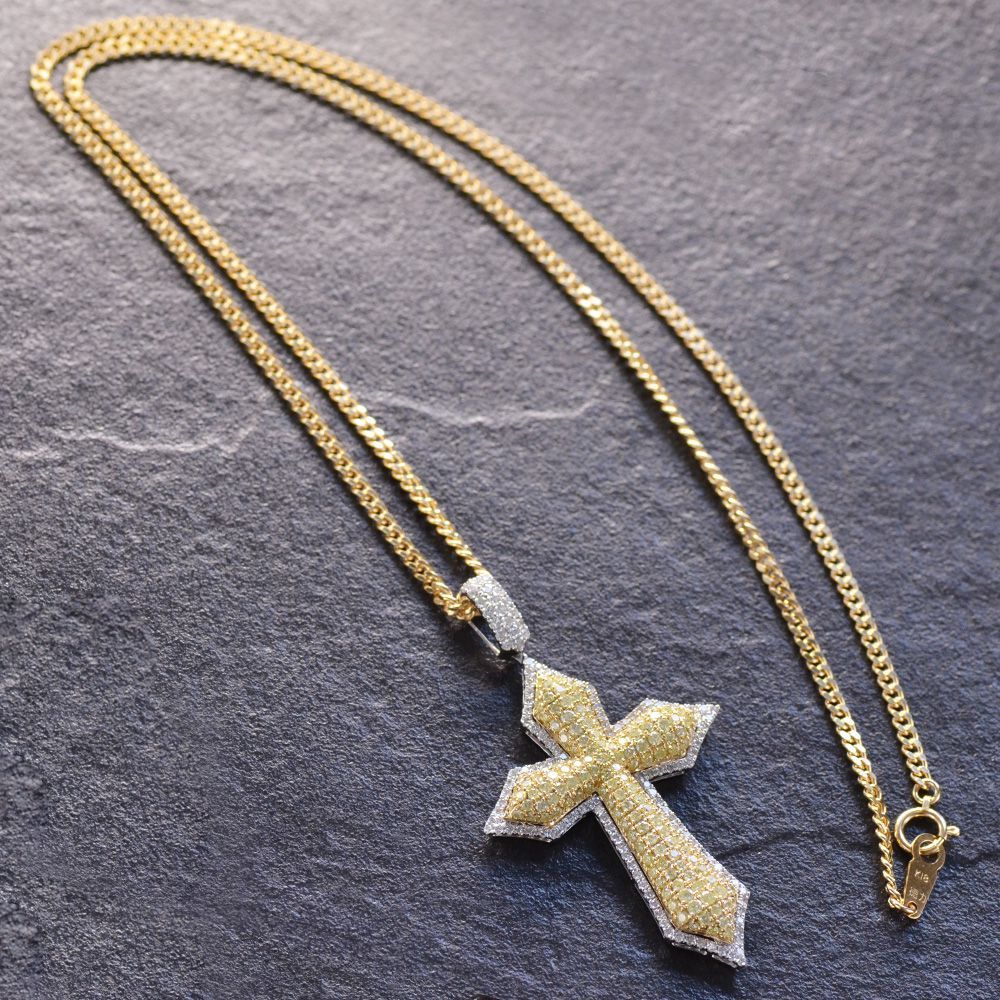 18金 喜平 ネックレス メンズ K18 K18WG メンズネックレス ダイヤモンド 2.5カラット クロス 十字架 イエローゴールド