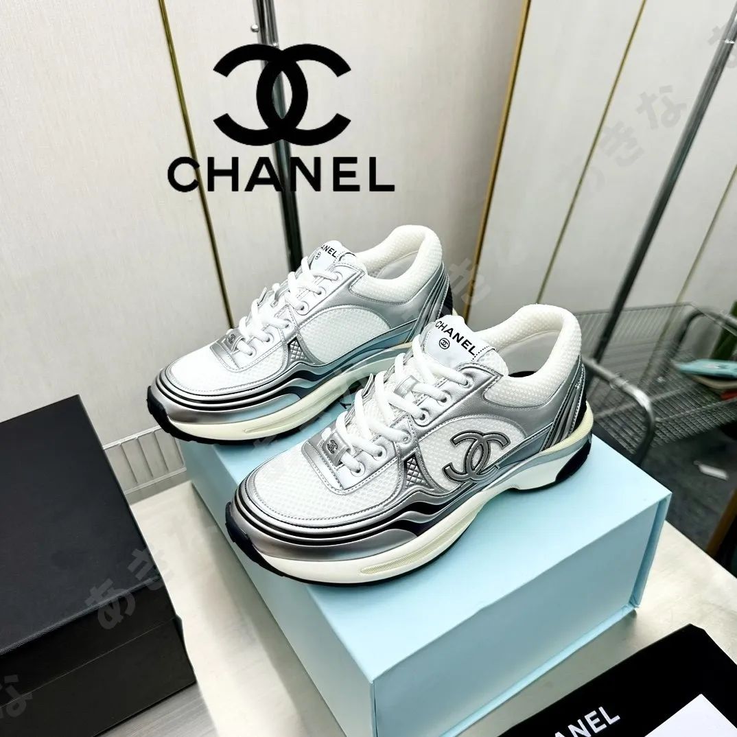 新品未使用シャネルChanel レザー 銀角大王 レディースライフカジュアルシューズ ホワイトシルバー