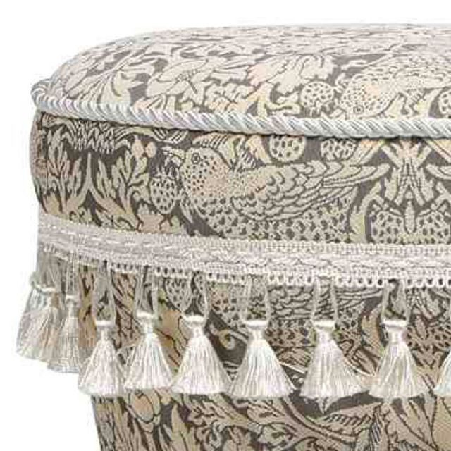 ジェニファーテイラー スツール 丸型 布 いちご泥棒柄 ピュアモリス風