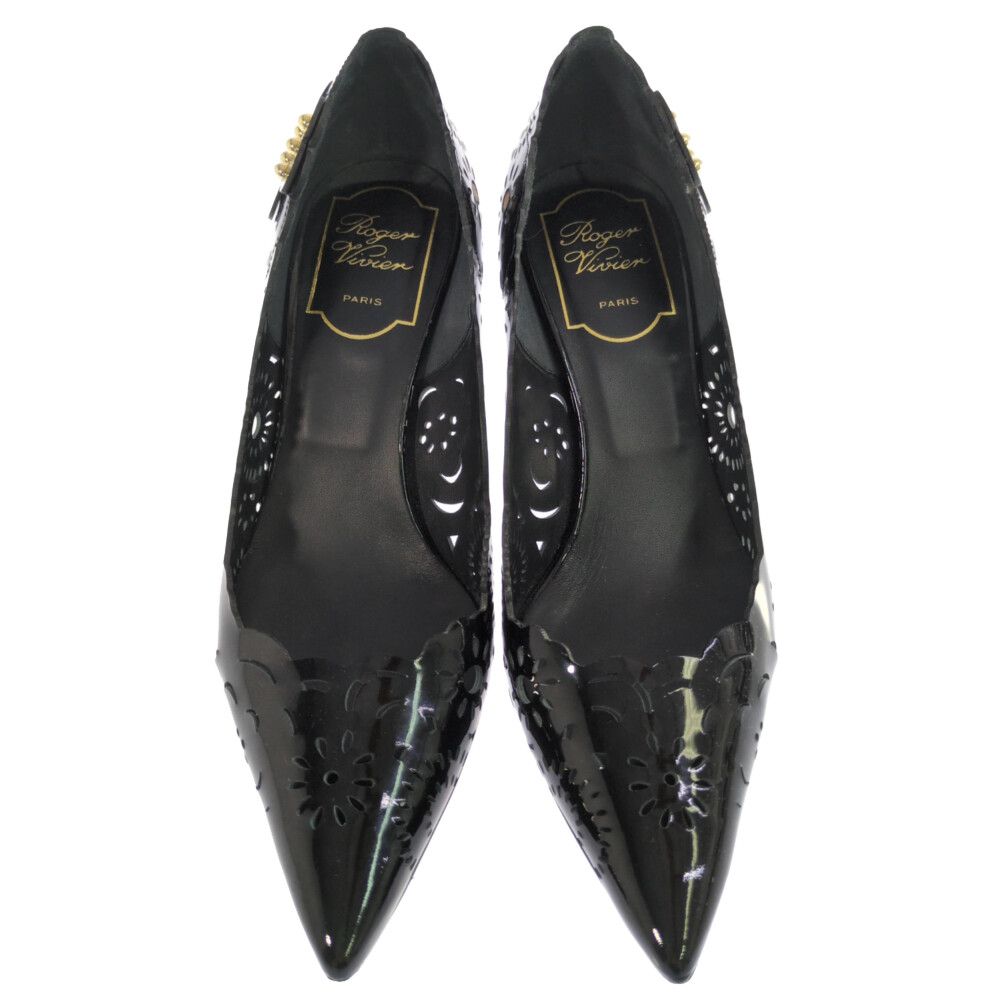Roger Vivier ロジェヴィヴィエ パテント フラワーパッチワーク パンプス靴 36 ブラック 翌日配送可 ♀ B レディース 593712