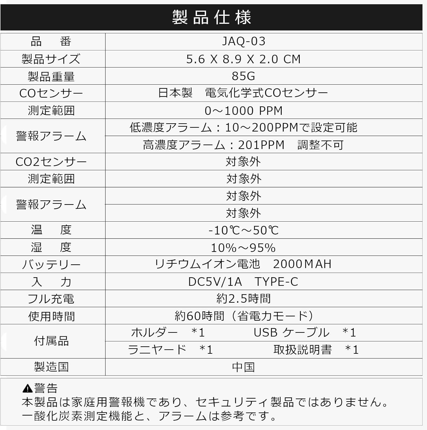 検知器CO濃度|湿度|温度機能付き