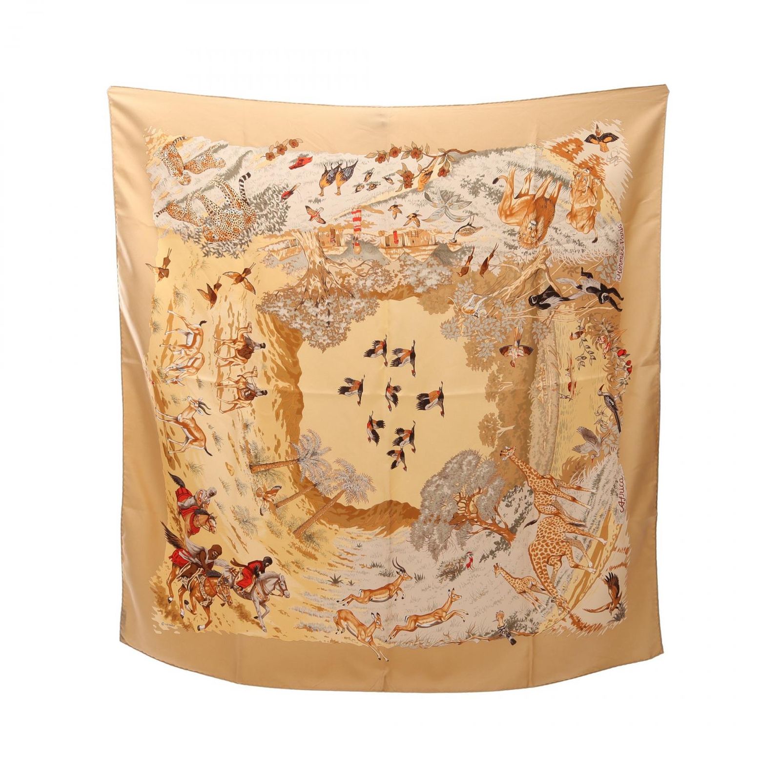 エルメス HERMES スカーフ カレ90 Africa ベージュ シルク スカーフ