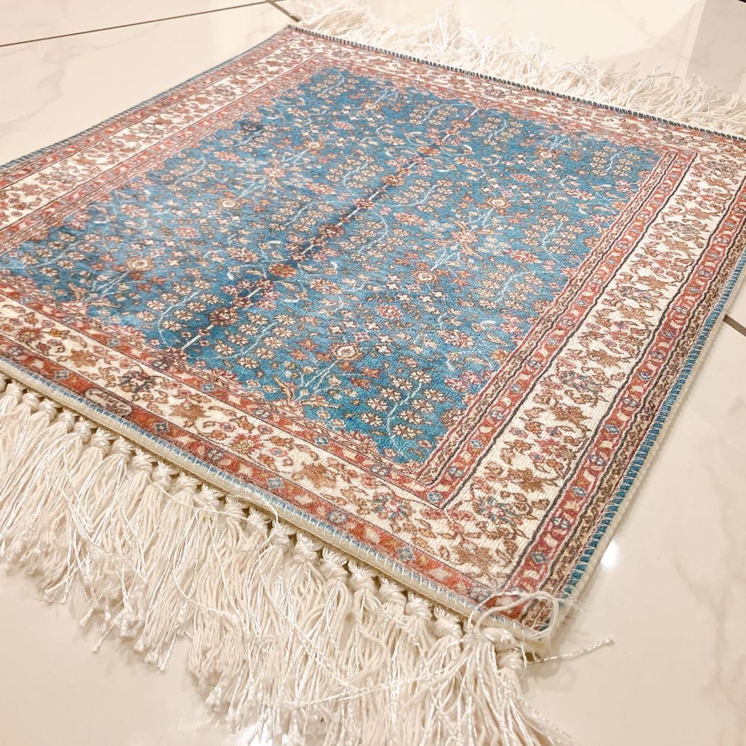四角40×40 小花柄トルコ製ミニ絨毯 ラグ ペルシャ風 マット北欧