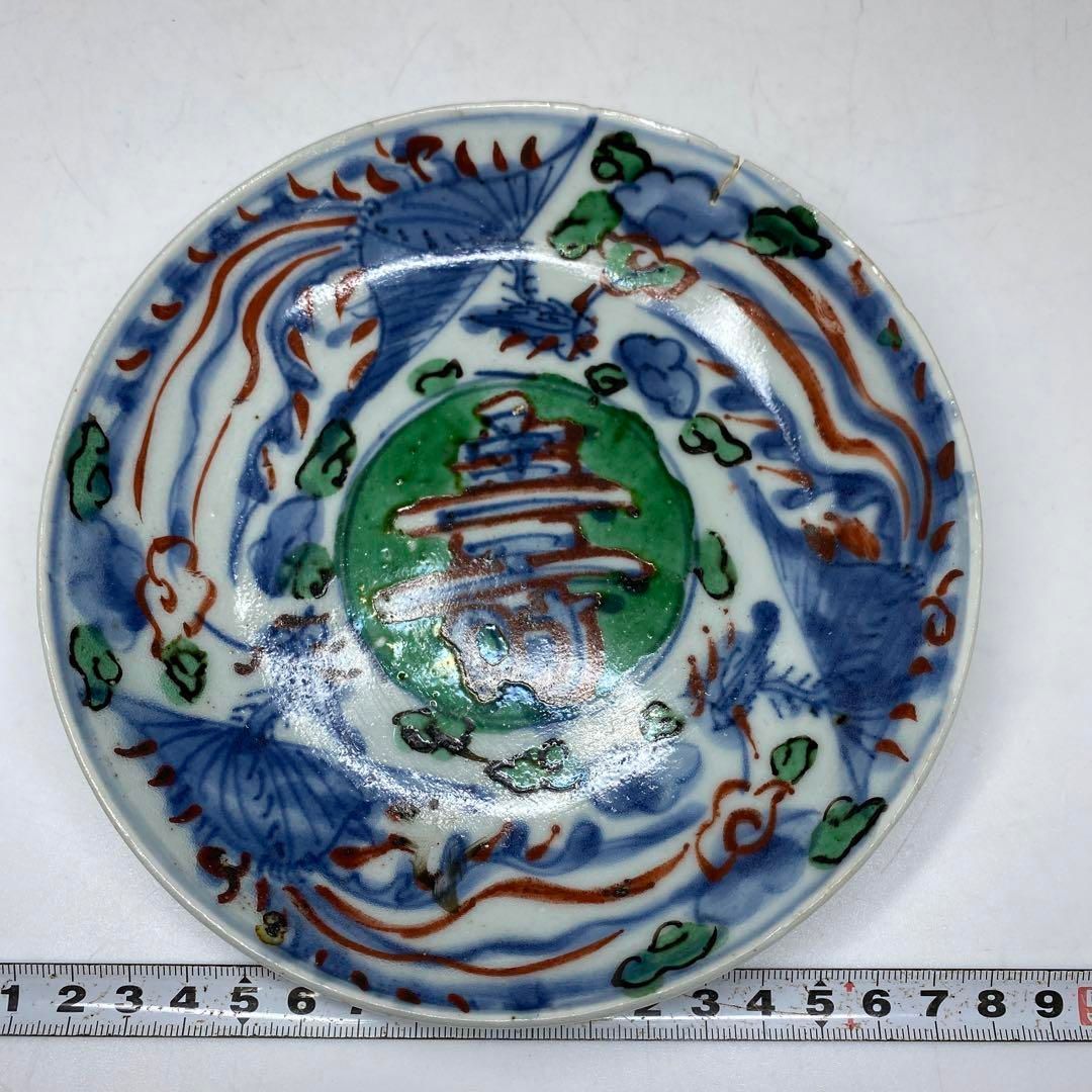 中国明時代 古染付 赤絵 皿 直径15.7㎝ 東さ6-1023