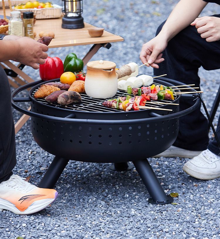 送料無料 多機能庭園囲炉 焚火台＆焼肉炉 茶炉付き 屋外用火鉢 バーベキュー キャンプに最適