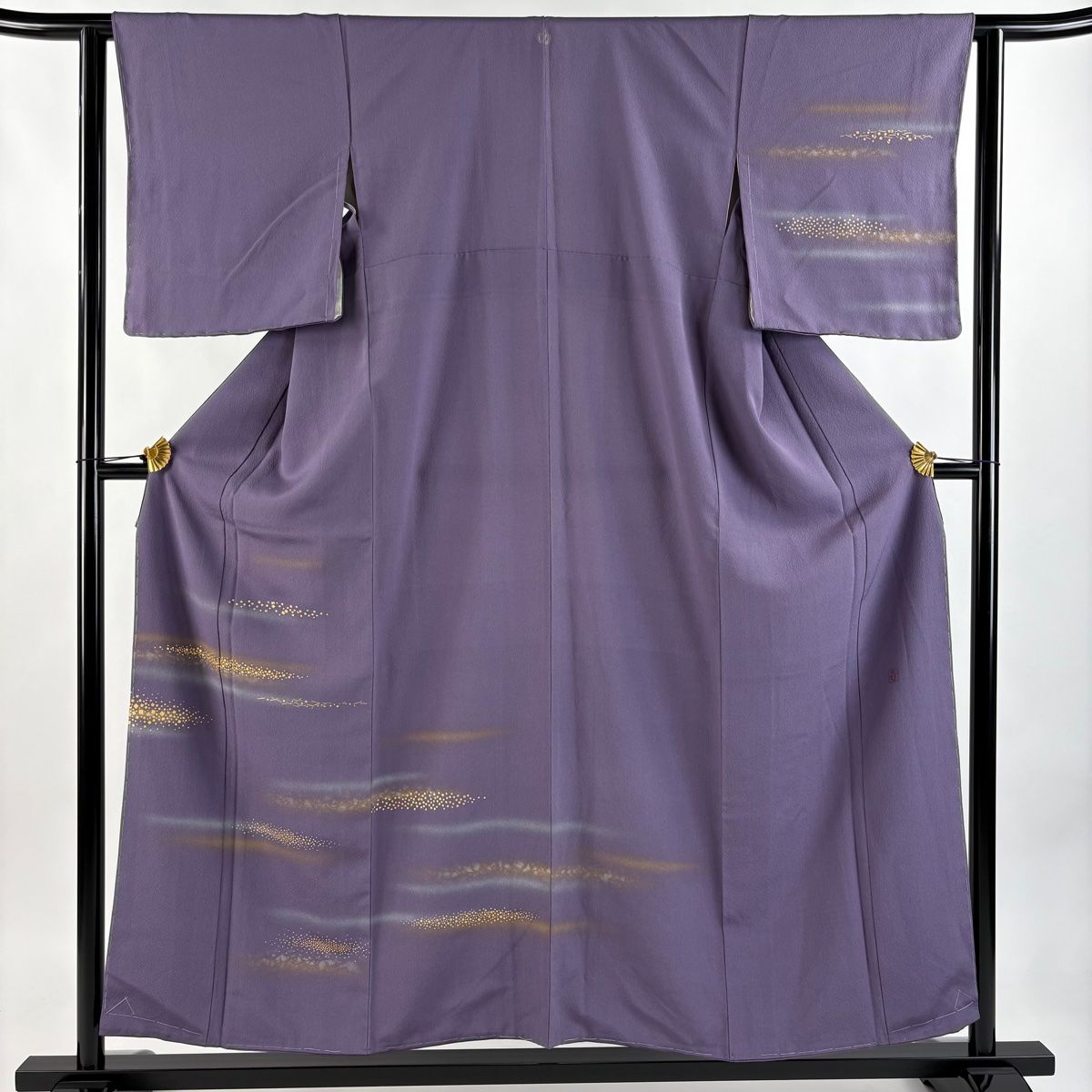 付下げ 身丈156cm 裄丈62cm S 袷 人間国宝 福田喜重 落款 霞 箔散らし 金彩 ぼかし 紫 正絹 一つ紋