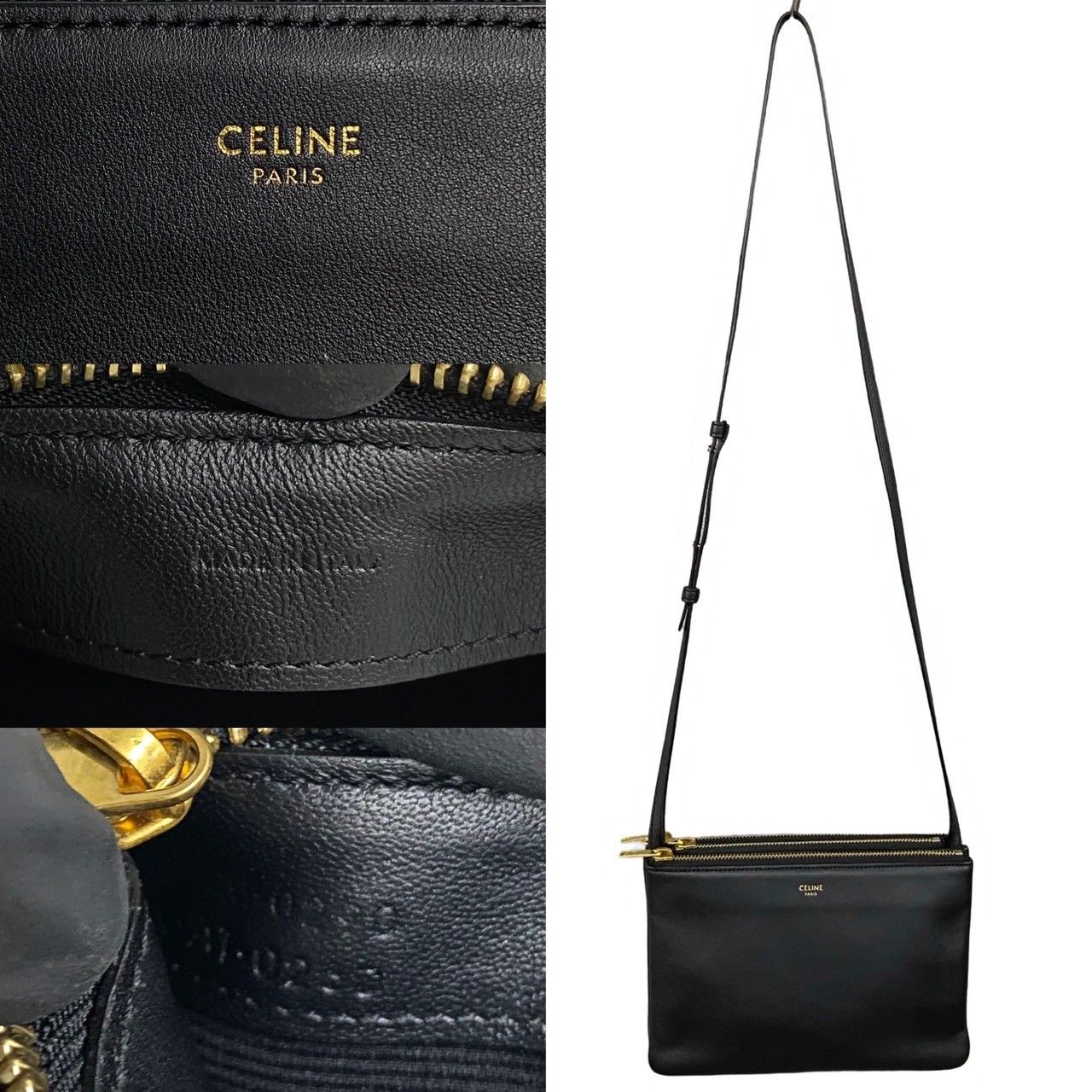未使用保管品 袋付き CELINE セリーヌ トリオ スモール レザー 本革  