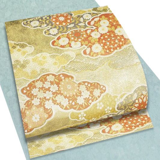 西陣織、袋帯、蒔絵光悦垣草花竹、新品、未使用、送料無料、金銀糸箔使用、菊花模様 ハロウィン限定クリアランス 特選西陣織袋帯 本金泥箔