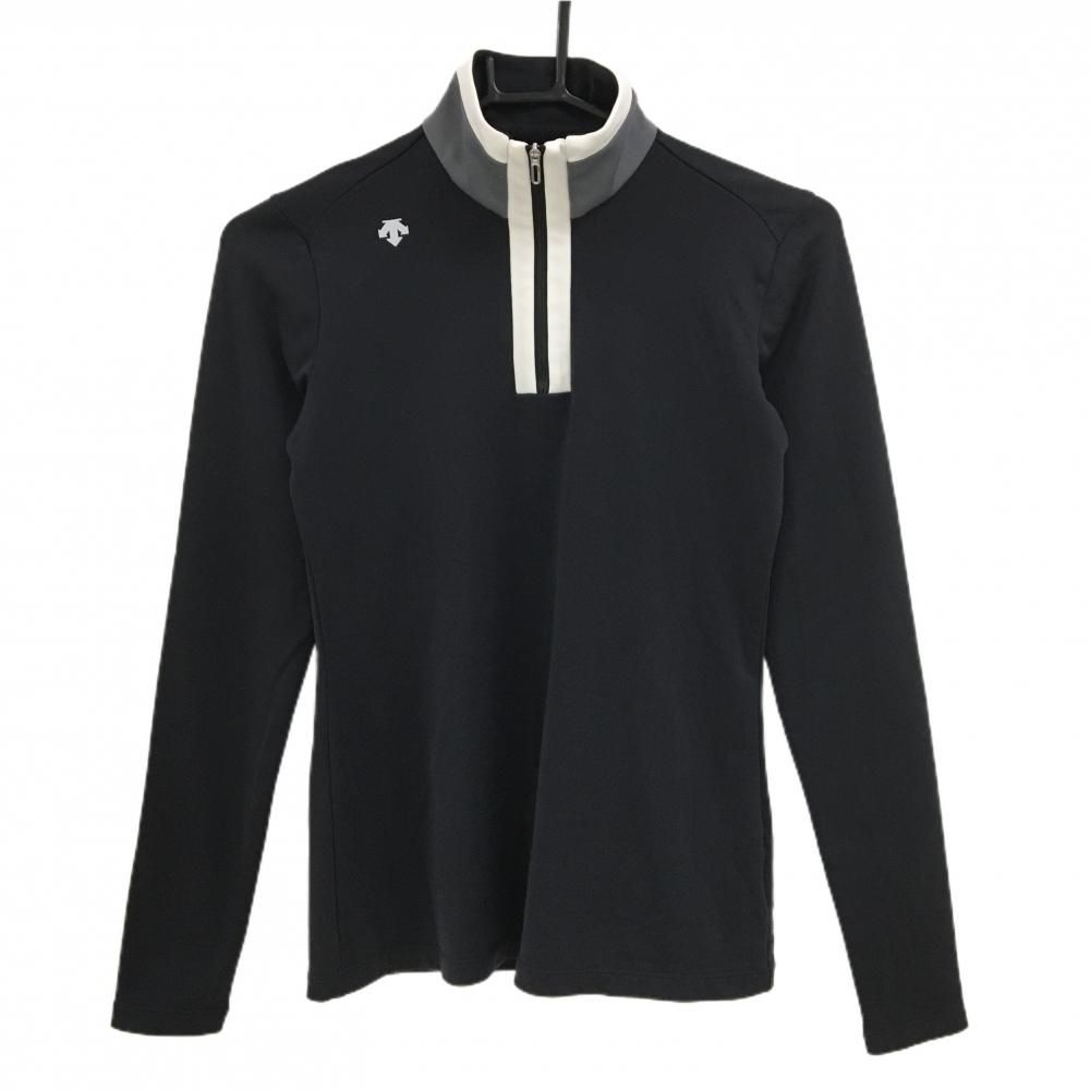 デサント　黒白　長袖ハイネックニット　Mサイズ　DESCENTE ゴルフ 美品】デサントゴルフ ハイネックセーター 黒 ニット ウール混 中田