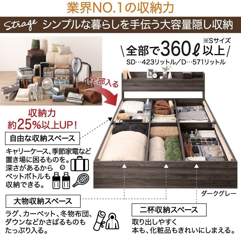 フレームのみ・ダブル・Newデザイン2杯収納コンセント付き・ピュアホワイト