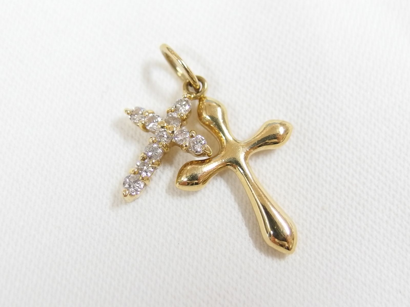 K18 ダイヤ0.20ct クロス ペンダント トップ チャーム |R4183
