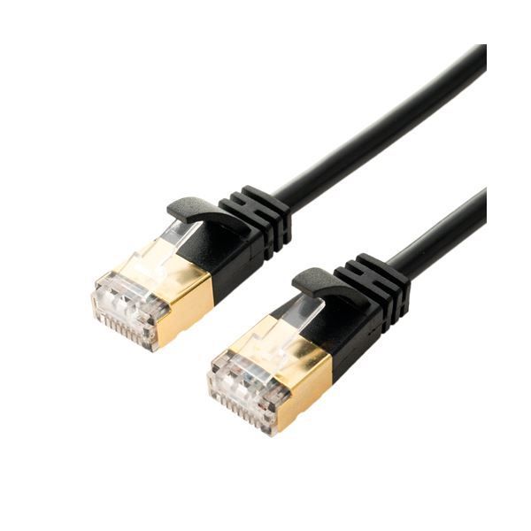 （まとめ） ミヨシ CAT.7 スリムLANケーブル 黒 5m TWM-705B