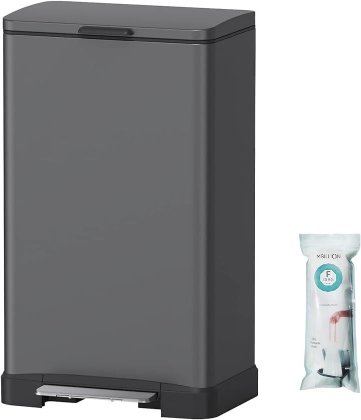 Mbillion ゴミ箱 おしゃれ ふた付き ステンレス 38リットル スリム ペダル式 消臭 大容量 インナーバケット付き 密閉 音なし グレイ 38Ｌ