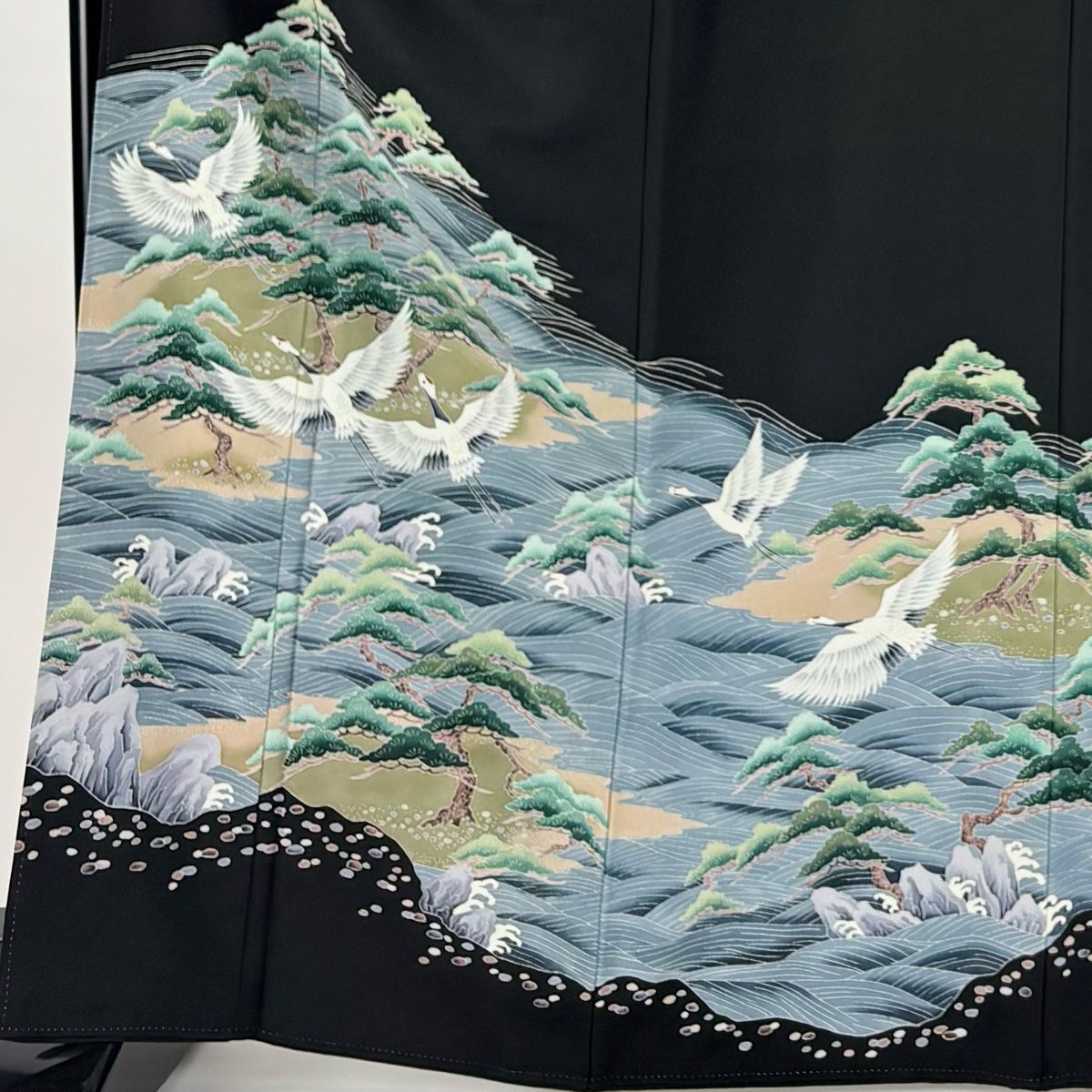 黒留袖 身丈166cm 裄丈67cm M 袷 加賀友禅 森田耕三 落款 鶴 松 ぼかし 黒 正絹 名品