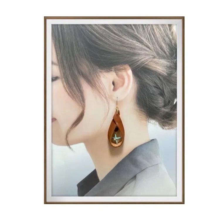 No.501 ヒトデ✖️ウッドビーズレザーピアス ハンドメイドピアス 