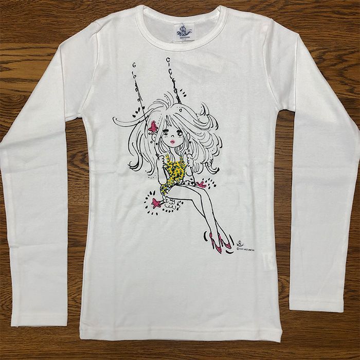 水森亜土 ADO MIZUMORI 長袖Tシャツ Mサイズ ホワイト スパンコール 未