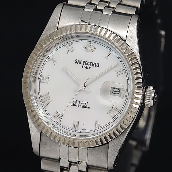稼動 良品 QZ サルベキオ SALVECCHIO 200m デイト シェル文字盤 メンズ 