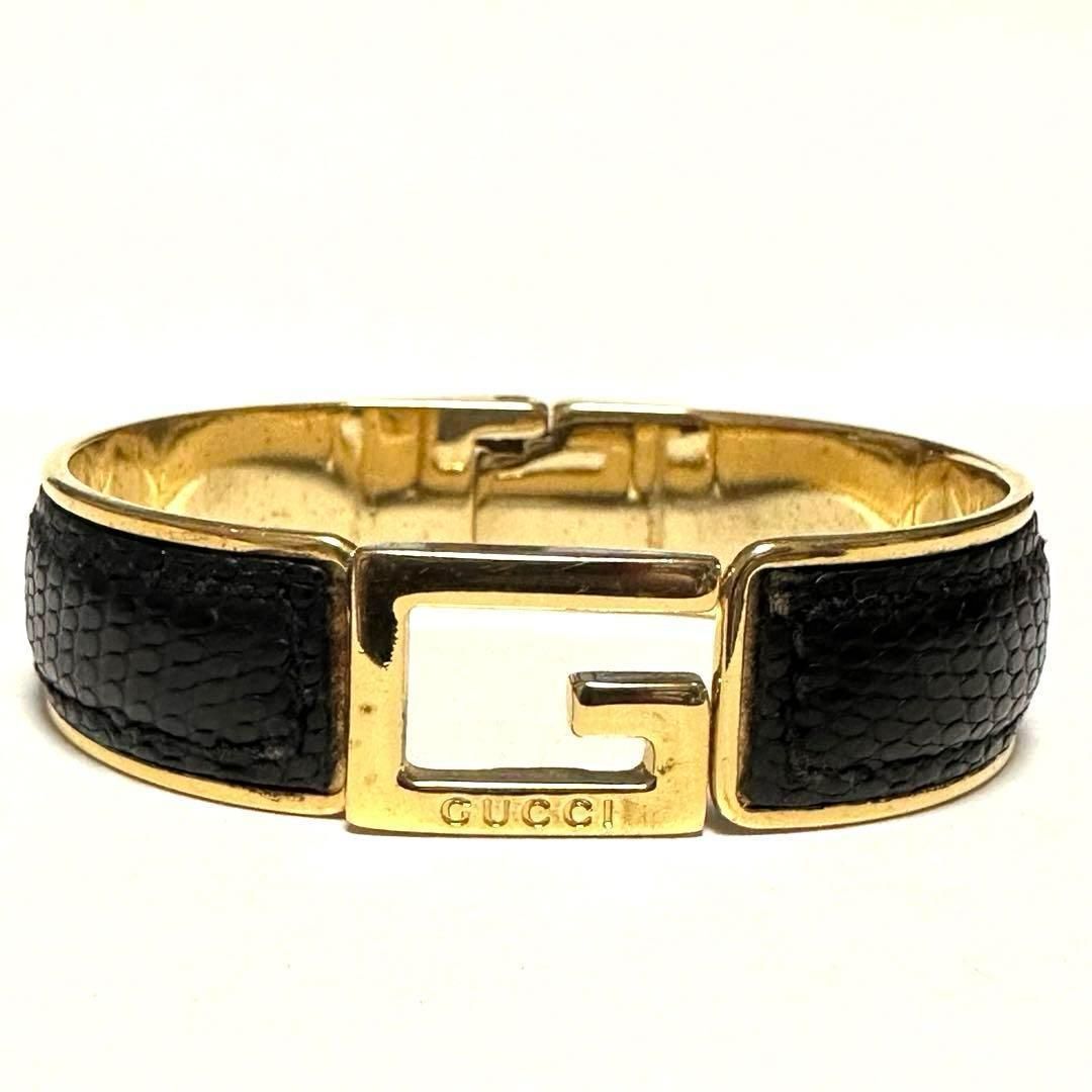 グッチ GUCCI リザード バングル ブレスレット Gロゴ ゴールド レザー