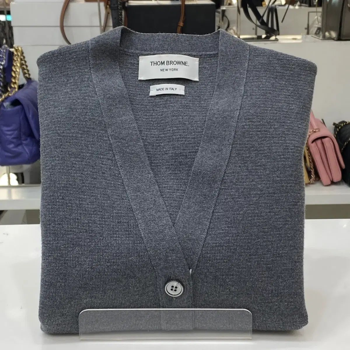 Thom Browne トム ブラウン 松 メリノ ステッチ Vネック カーディガン グレー FKC207A 38