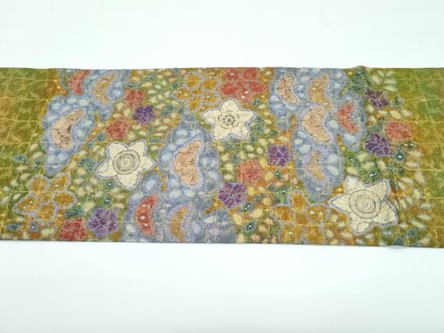 平和屋本店■最高級　初代　久保田一竹　幻の辻が花　太鼓柄袋帯　絞り　金通し地　逸品　CZAA3441s5 平和屋本店□最高級 初代 久保田一竹 幻の辻が花 太鼓柄袋帯 絞り 金