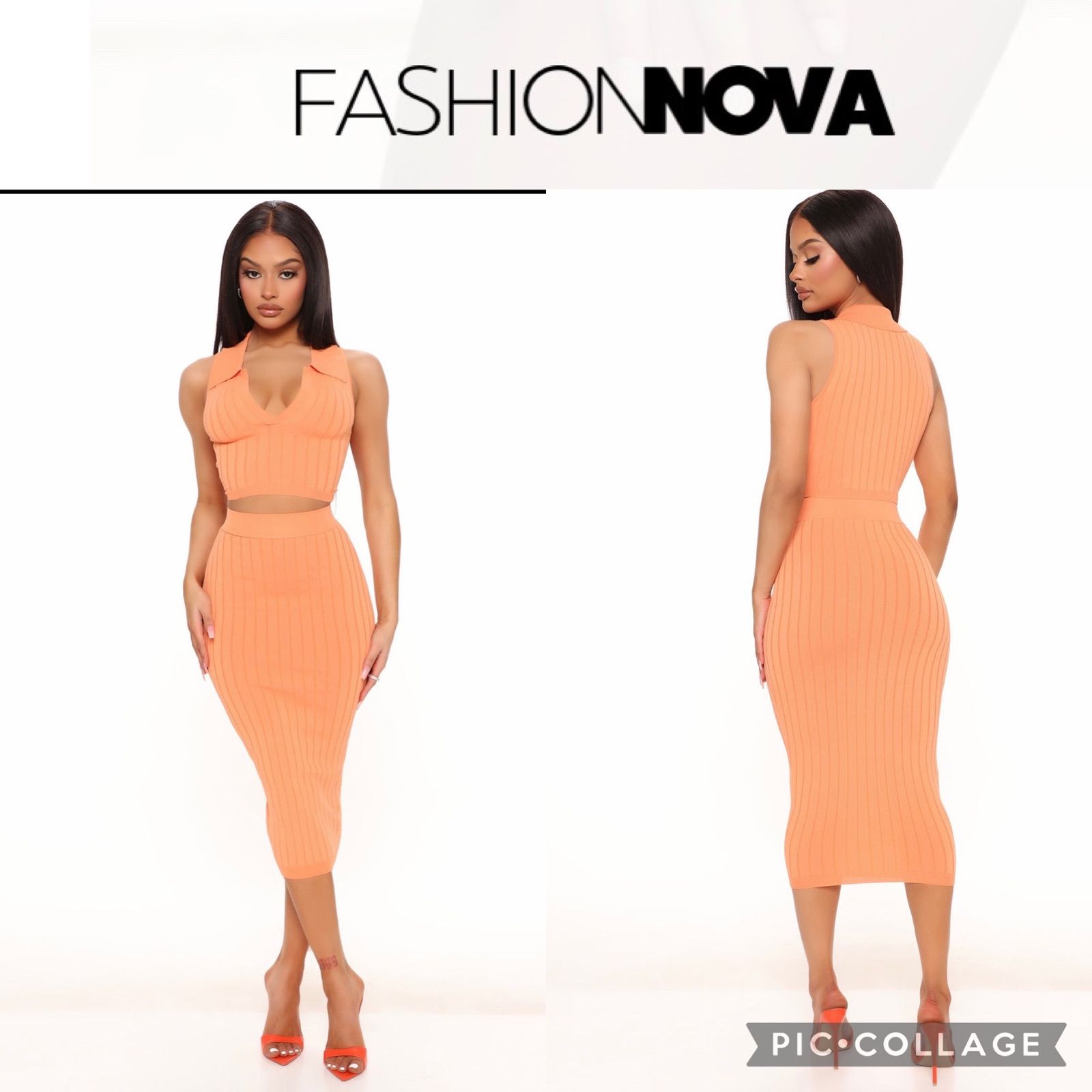 【fashionnova】オレンジ　蛍光色　ロングワンピ　セパレート