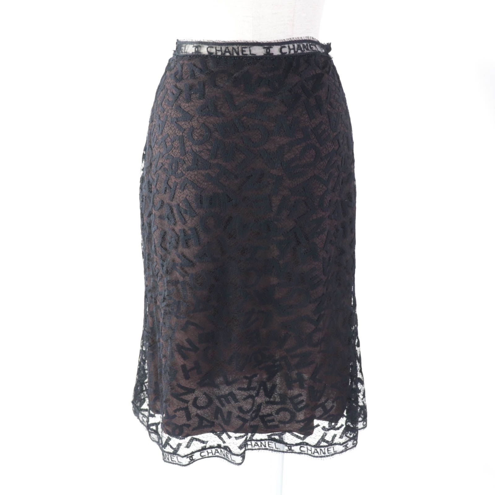 極美品☆CHANEL シャネル ヴィンテージ 98A P11845 総ロゴレース 膝丈  