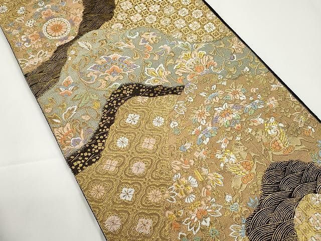 平和屋2■極上　西陣　河合美術織物謹製　六通柄袋帯　唐織　入子菱花文　金糸　逸品　DZAA1380kh4 平和屋本店□極上 西陣 河合美術織物謹製 六通柄袋帯 唐織 網目