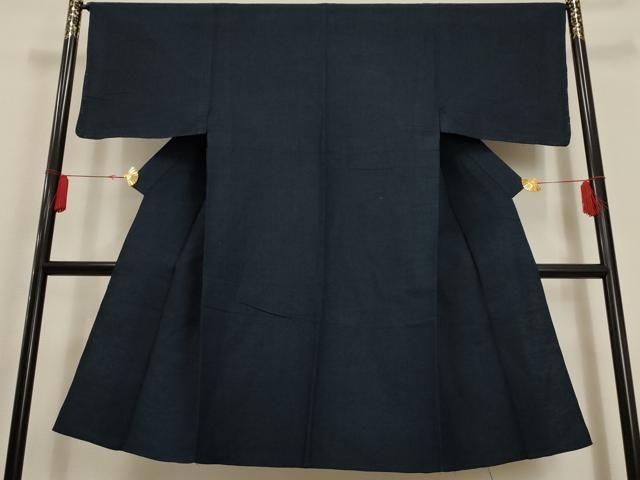 平和屋着物▽男性 紬 単衣 色無地 紺藍色 正絹 ♥ iu