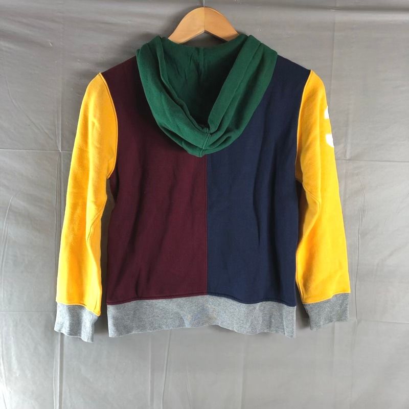 ポロラルフローレン POLO RALPH LAUREN パーカー 配色デザイン ワッペン 英字 フード リブ 紺 ボルドー 黄色系 Mサイズ 2025083000288