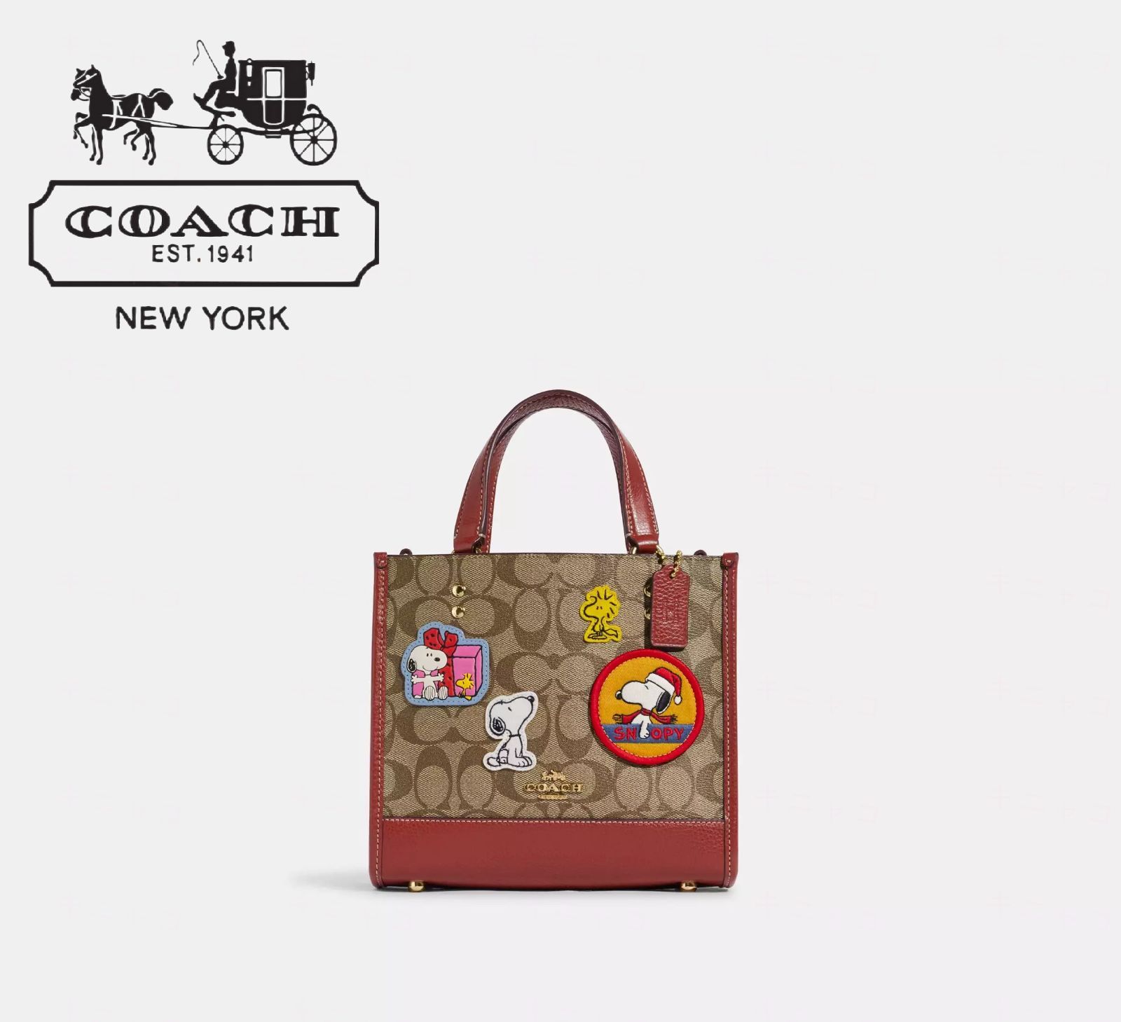 コーチ新品【COACH X PEANUTS】デンプシー トート 22・シグネチャー キャンバス・パッチ