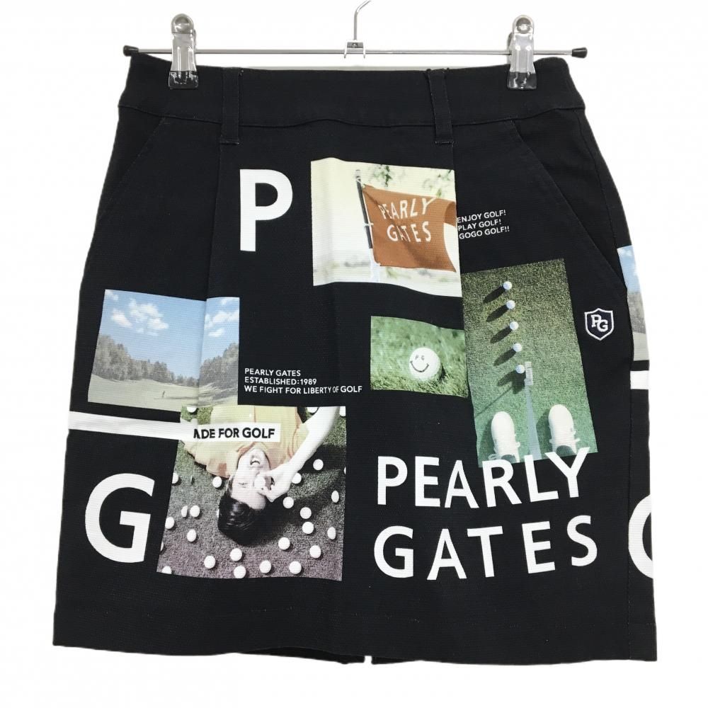パーリーゲイツ スカート 黒×白 写真風 PGニコちゃん バックファスナーリボン レディース 00 XS ゴルフウェア PEARLY GATES