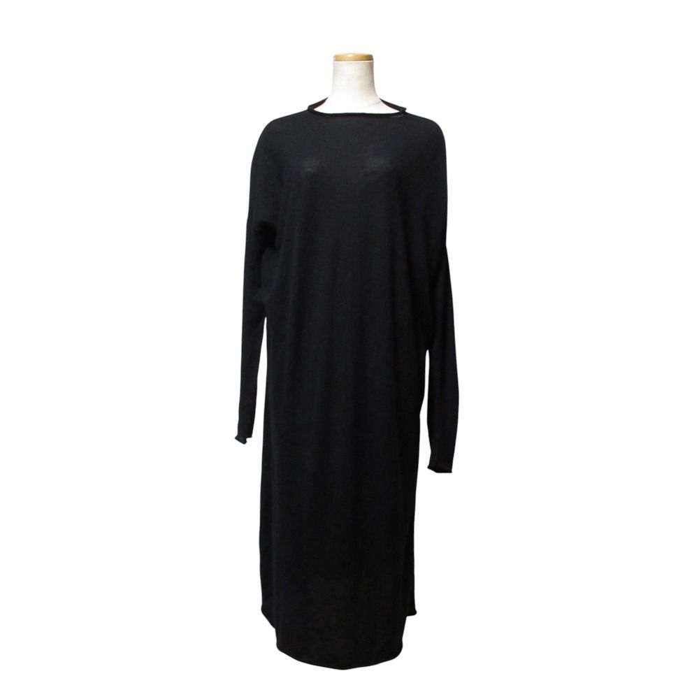 humoresque ユーモレスク cashmere dress カシミヤ100％ 長袖 ロング丈 ニット ワンピース M ブラック レディース 古着