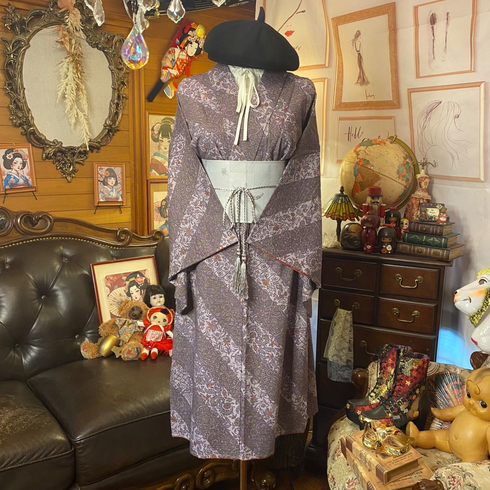 着物リメイクワンピース3639 ㊱【Kimono Remake】A must-see for beginners❗No serger required