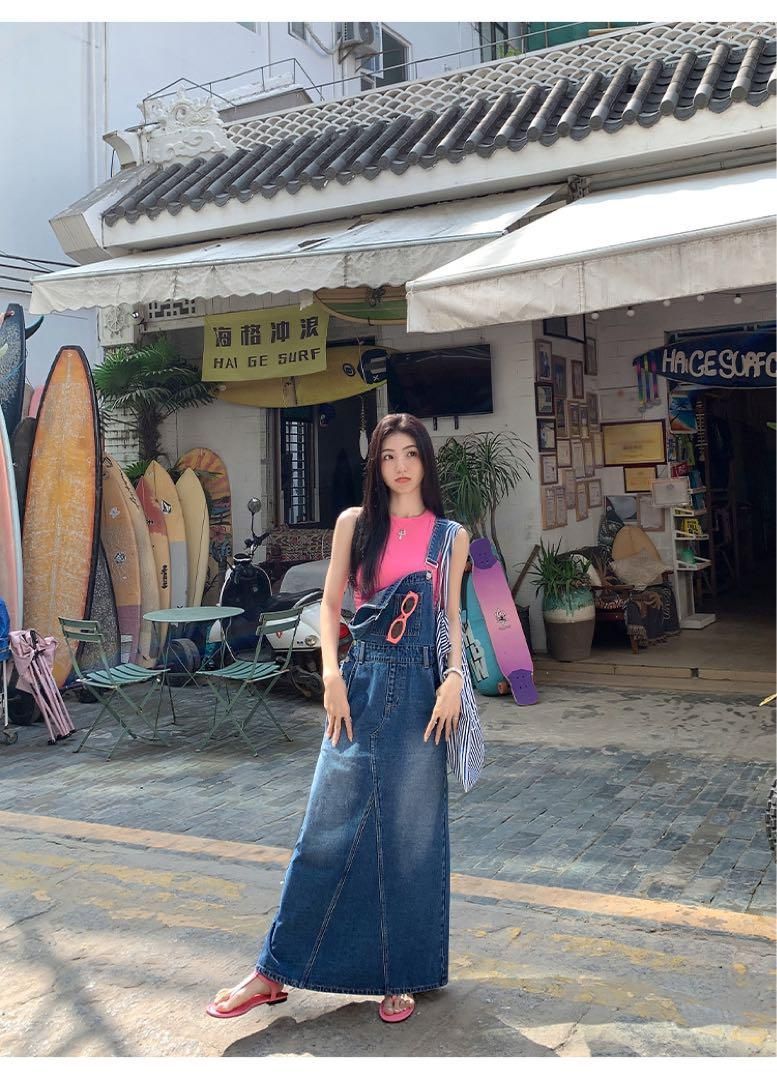 デニムオーバーオールワンピ