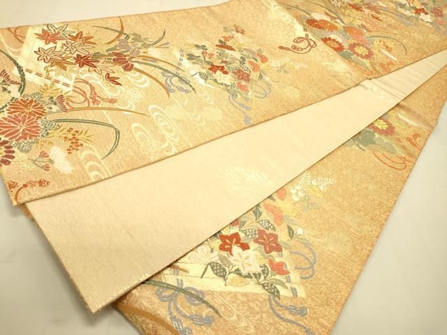 袋帯 花柄 流水 金彩 素敵なデザイン 六通 正絹 AO-4048 袋帯 花柄 流水 金彩 素敵なデザイン 六通 正絹 AO-4048 - メルカリ