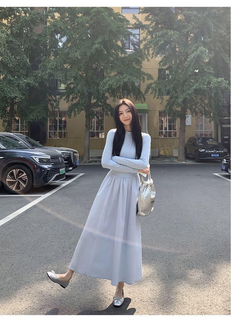 春のお出かけに 上品ニットロングドレスワンピース