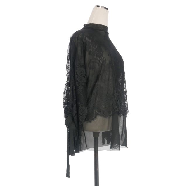 靴 アウラアイラ AULA AILA フラワーレース ブラウス シャツ 長袖 0 ブラック 黒 1222-04006 5000円以上送料無料。