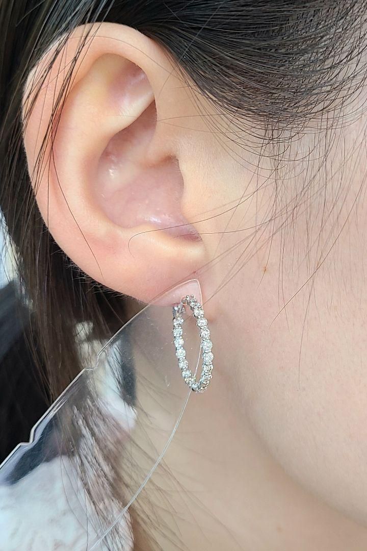 19mm 計1.1ct ダイヤモンド K18 WG フープ ピアス 鑑別書付 18金  