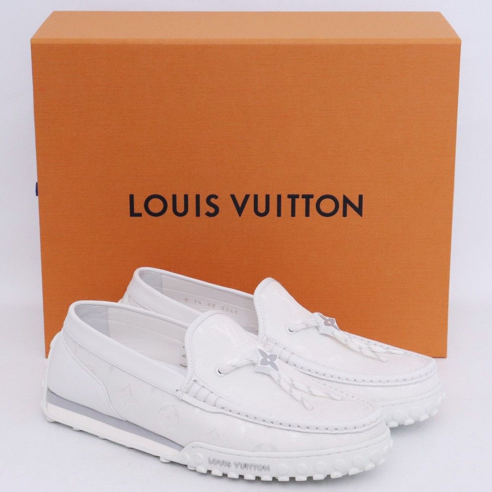 LOUIS VUITTON ホワイトレザー ローファー 26cm相当 LOUIS VUITTON LV レーサー モノグラム ローファー