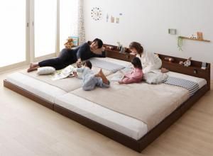 ロング丈 連結ベッド 棚付き 照明付き コンセント付き【JointLong】ジョイント・ロング【ポケットコイルマットレス付き】ワイドK220 日本製 ローベッド ロングベッド ファミリーベッド フロア