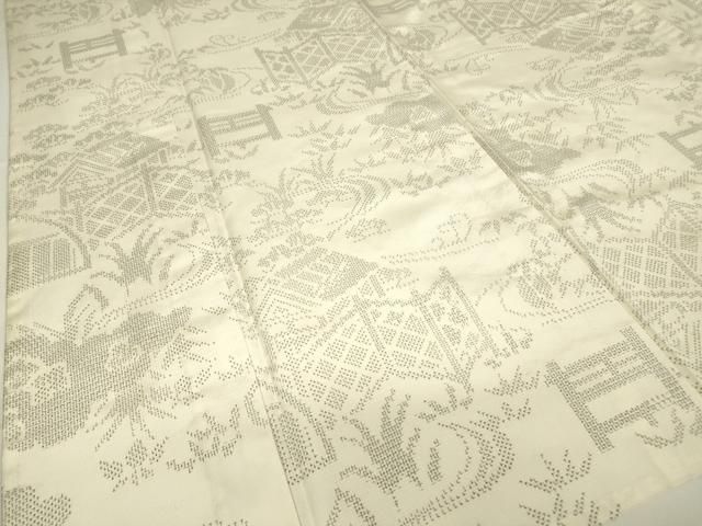 平和屋着物▽本場大島紬 白大島 単衣 籬流水花文 100亀甲 正絹 DAAV5749az