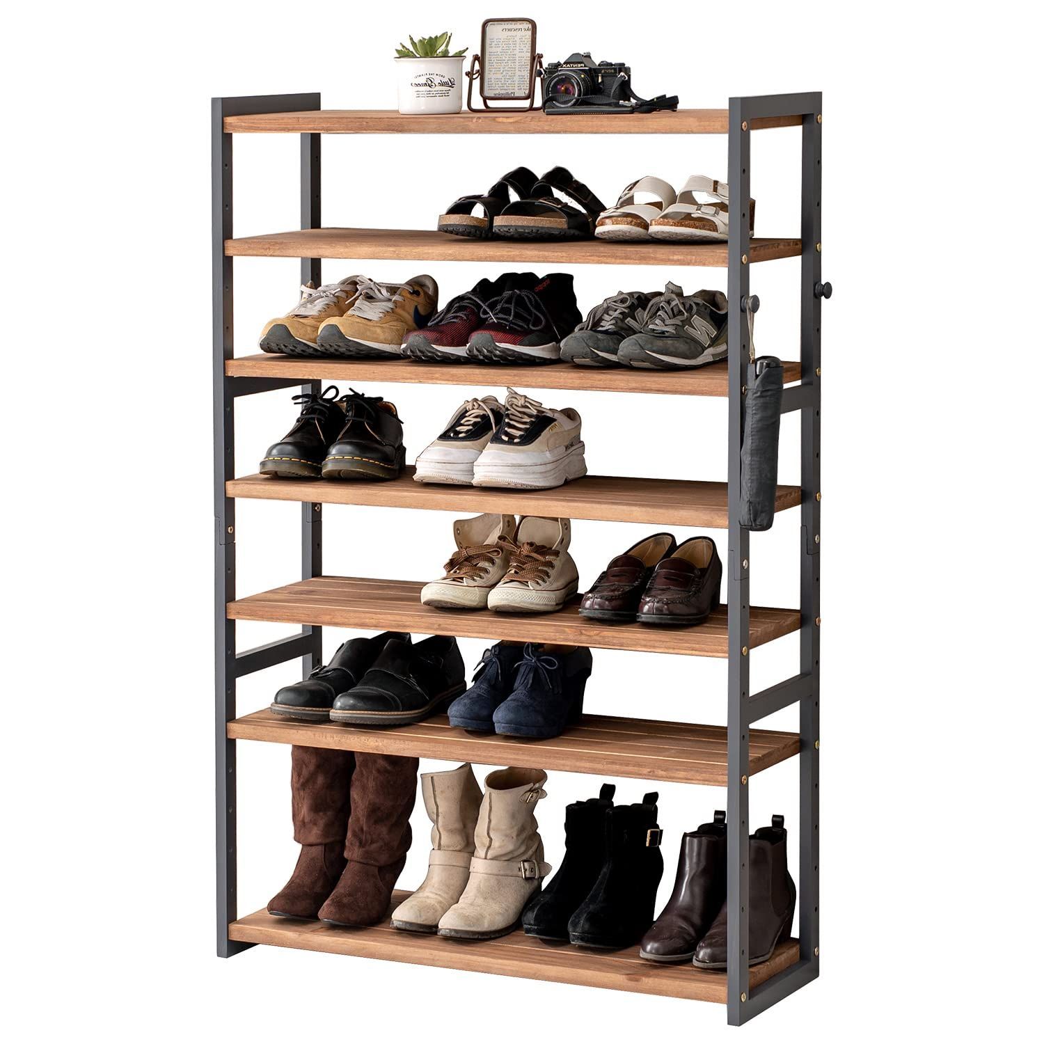 めちゃ可愛いダーク 高さ128 奥行28 幅85 グレー シンプル 7段 玄関収納 下駄箱 黒 【天然木パイン材使用】木製 靴箱 ラック 棚 MSS-6715NDG 靴 シューズラック 萩原 面ファスナー