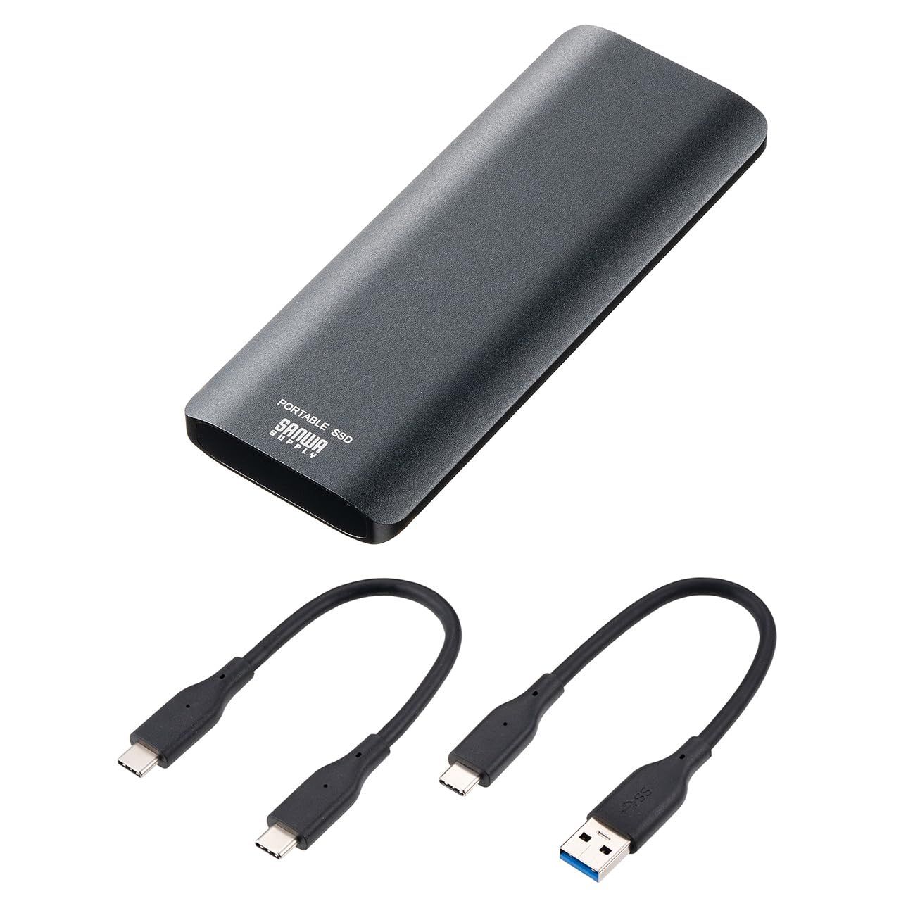 サンワダイレクト 外付けSSD ポータブル 512GB PS5|PS4対応 最大読込速度約1000MB|s 高速 USB3.2 Gen2 USB-C USB-A テレビ録画 600-USSDL512GB 512GB 読み込み1000MB|s